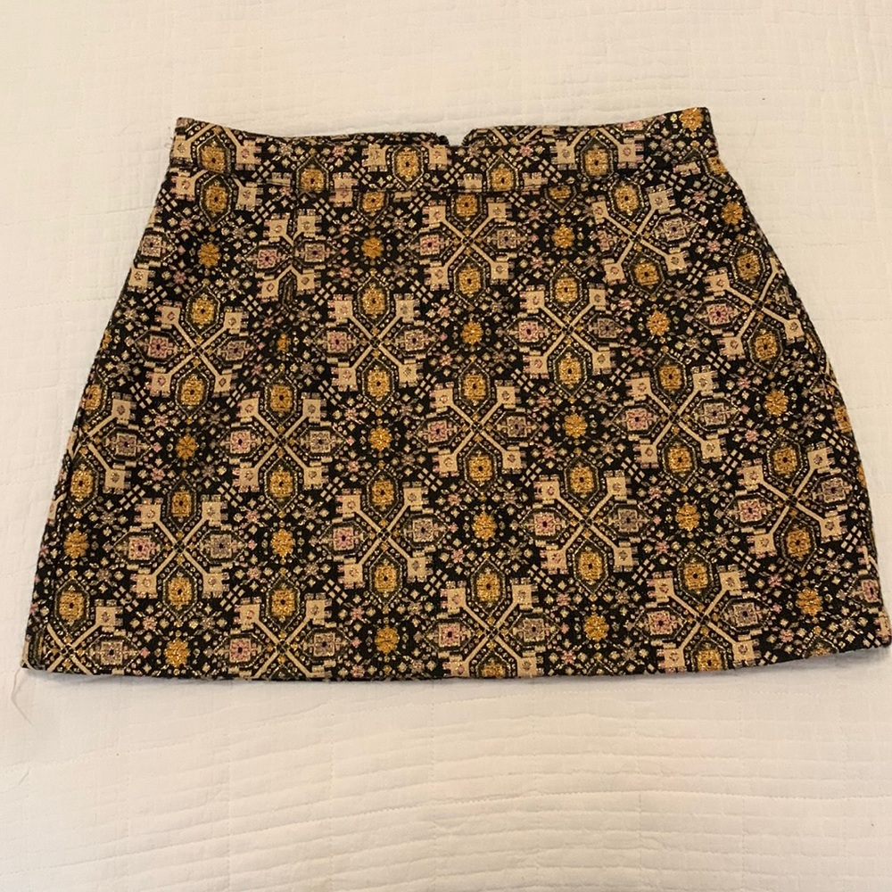 Gold, black and pink patterned mini skirt w sparkles
